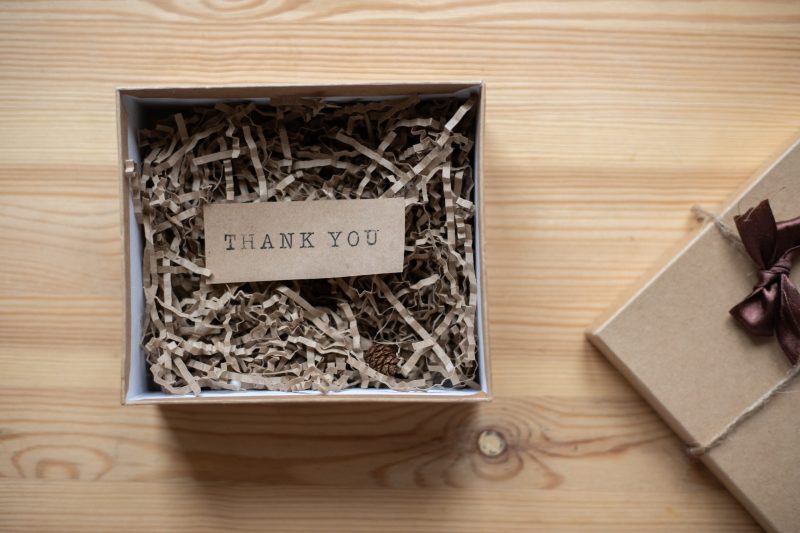 thank you note in a gift box